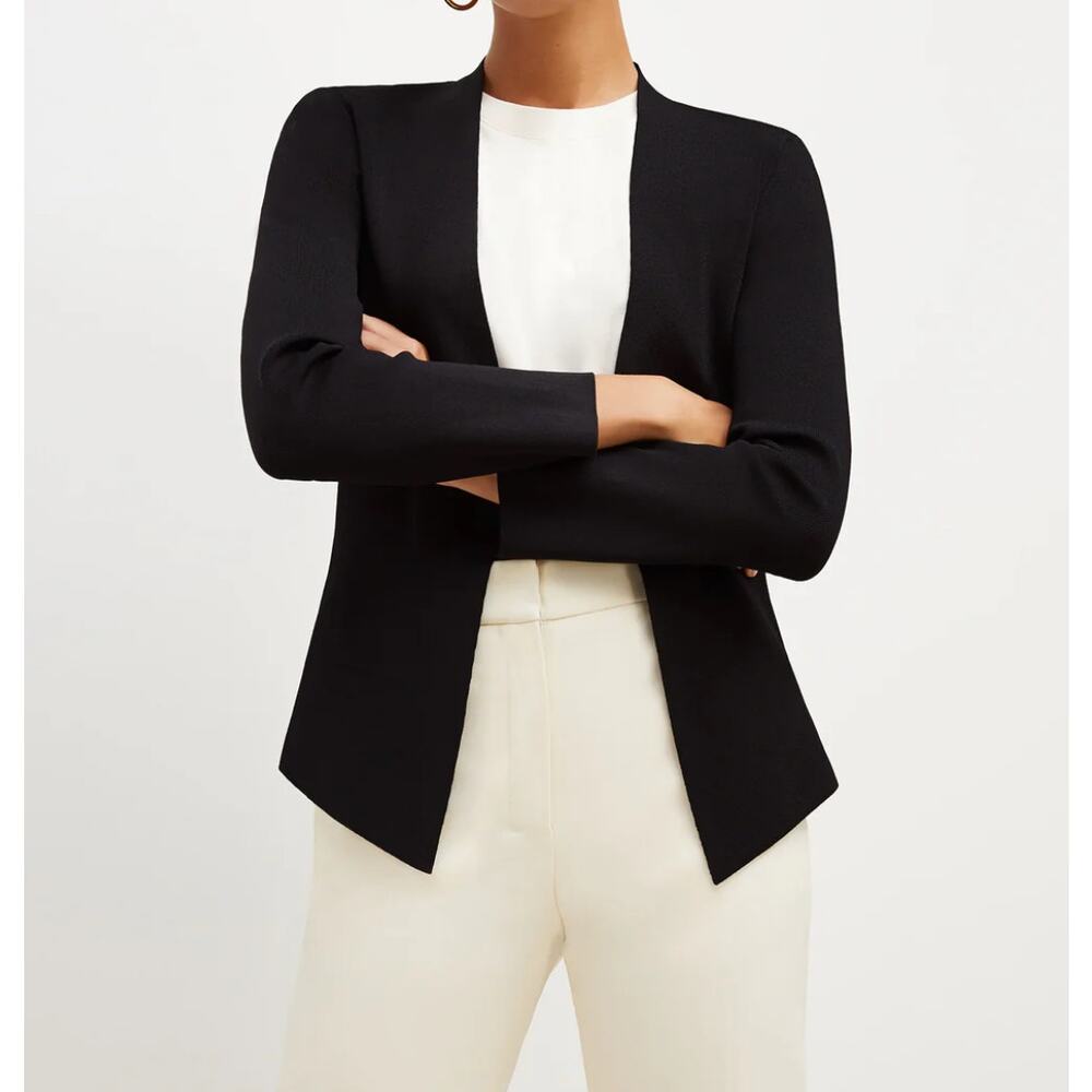 MM. La Fleur Woolf Jardigan L Black Knit Jacket Wrinkle Resistant Long Sleeve